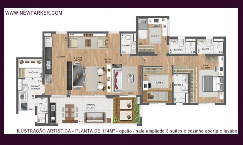 New Parker Aclimação - 111m2 - 3 dorms - 1 suíte - 2 vagas