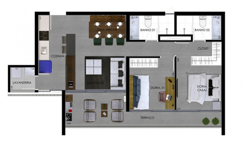 Huma Klabin - 87m2 - 1 dorm (1/suíte) - 1 vaga