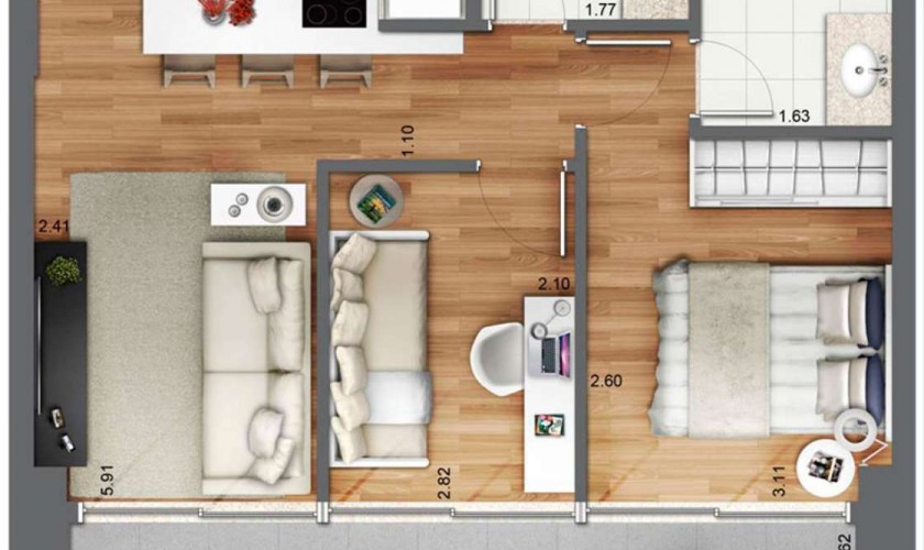 Habitar 1 - 41 m2 - 1 dorm - 1 vaga