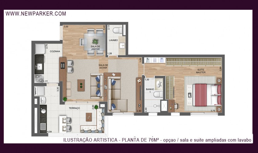 New Parker Aclimação - 76m2 - 1dorm - 1 suítes - 1 ou 2 vagas