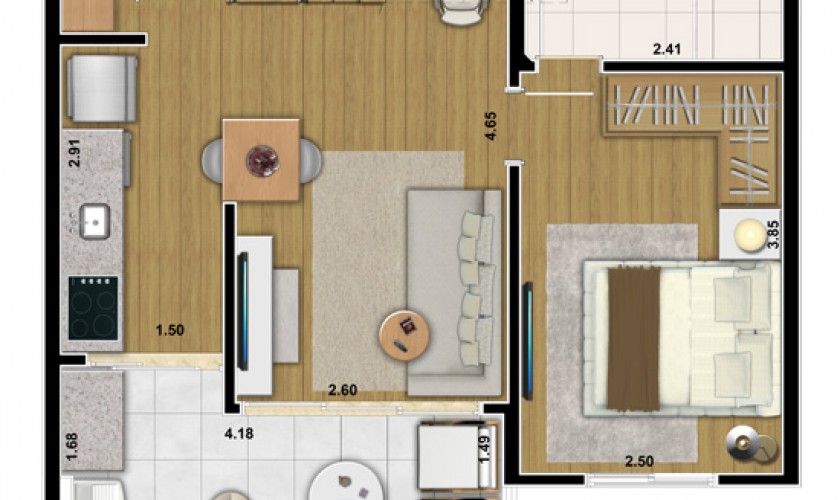 Estilo Jardins - 46m2 - 1 dorm - 1 suíte