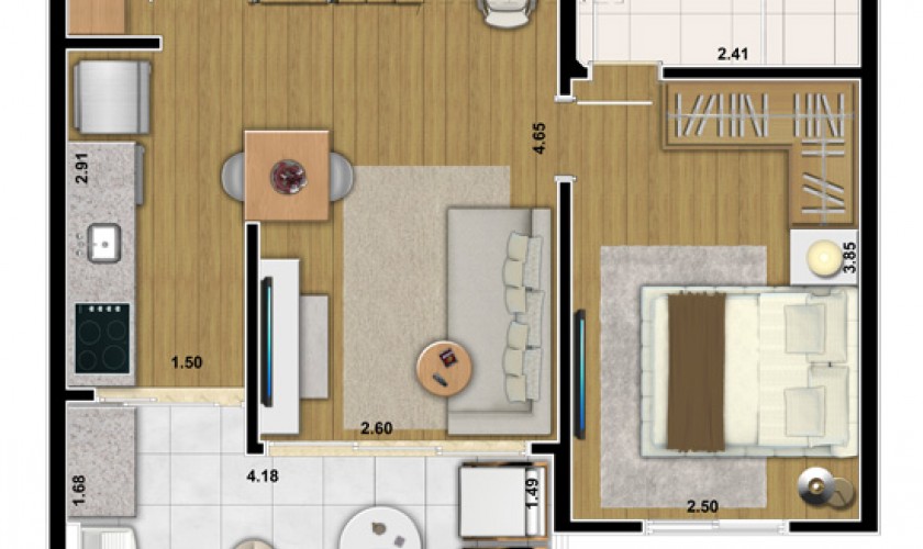 Estilo Jardins - 46m2 - 1 dorm - 1 suíte